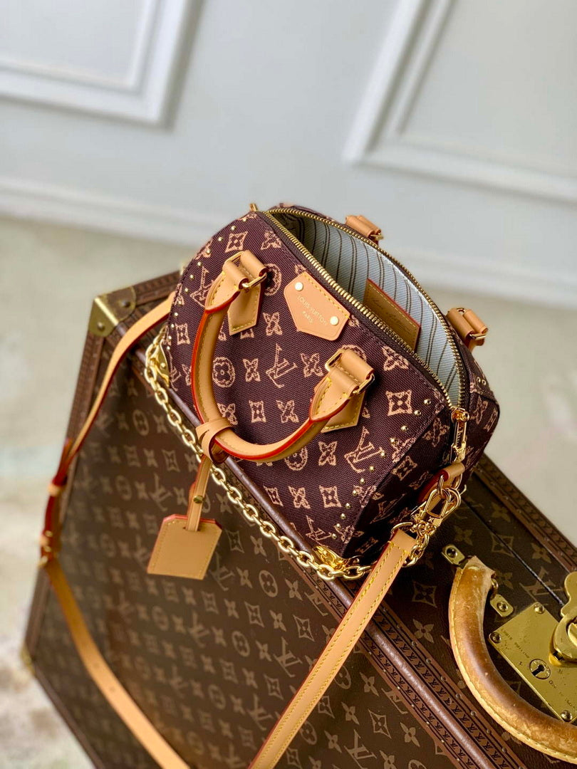LV M28102 Louis Vuitton Speedy Trunk 20 Bag Brown