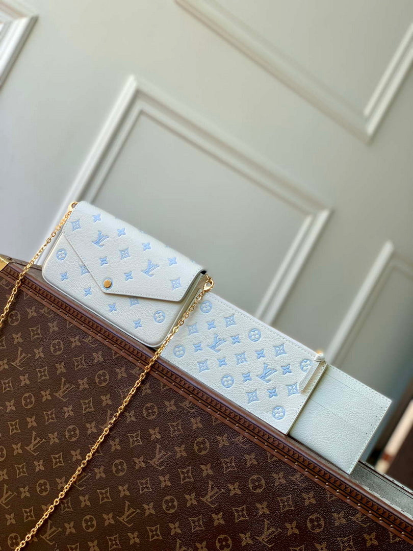 LV M28127 Louis Vuitton Pochette F¨¦licie Bag Milky White/Blue