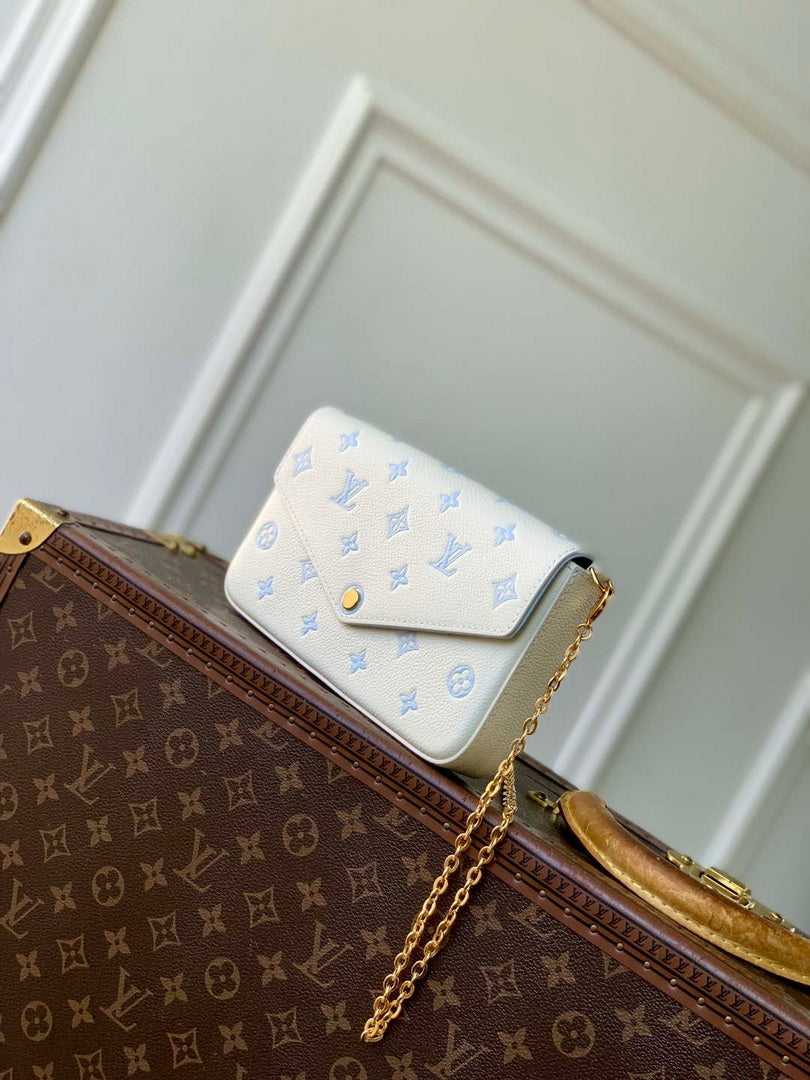 LV M28127 Louis Vuitton Pochette F¨¦licie Bag Milky White/Blue