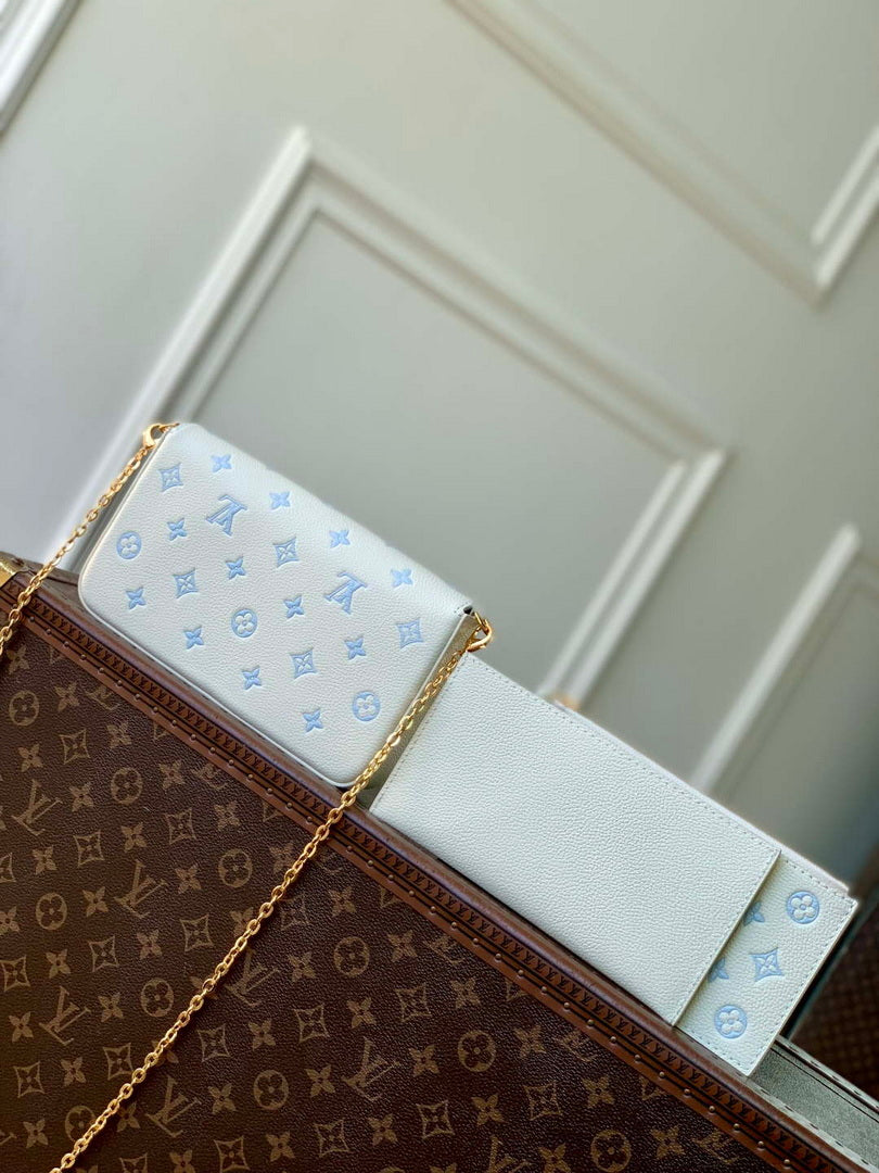 LV M28127 Louis Vuitton Pochette F¨¦licie Bag Milky White/Blue