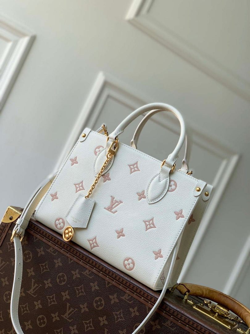 LV M28313 Louis Vuitton OnTheGo PM Bag Milky White/Peach