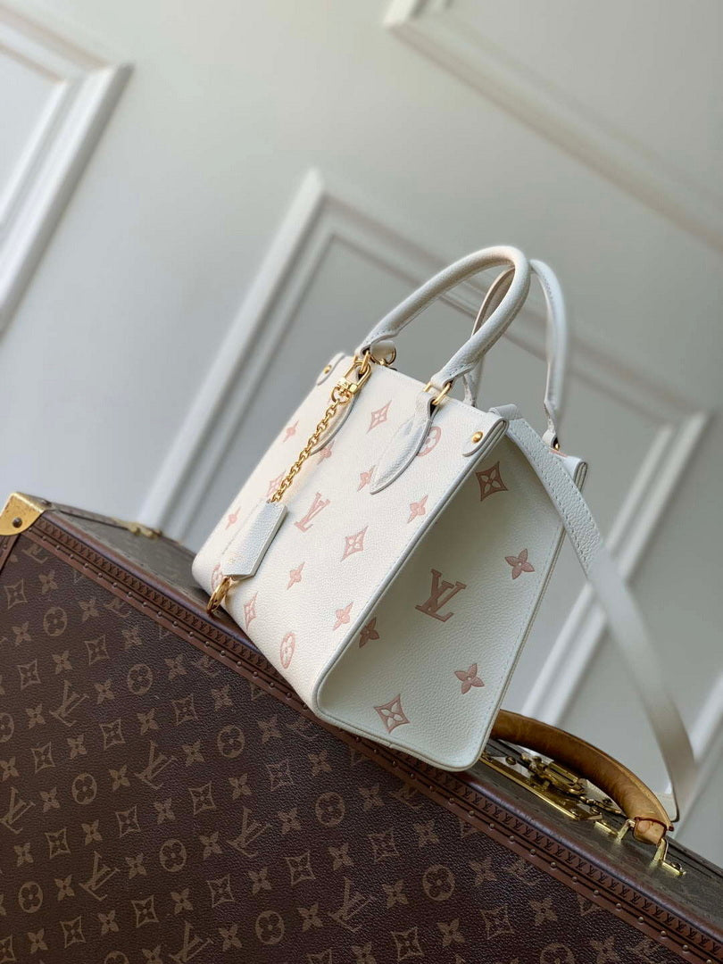 LV M28313 Louis Vuitton OnTheGo PM Bag Milky White/Peach
