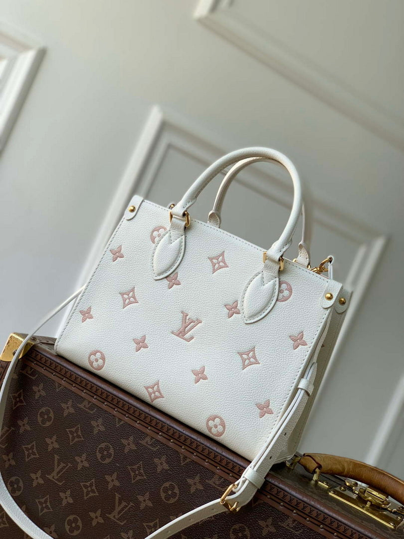 LV M28313 Louis Vuitton OnTheGo PM Bag Milky White/Peach