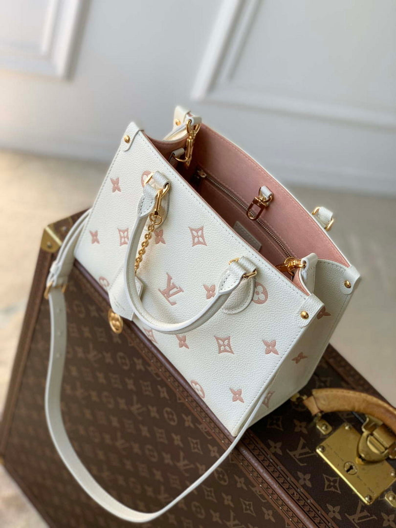 LV M28313 Louis Vuitton OnTheGo PM Bag Milky White/Peach