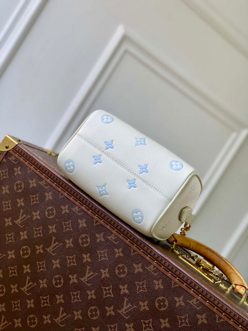 LV M28314 Louis Vuitton Speedy Bandouliere 20 Bag Milky White/Blue