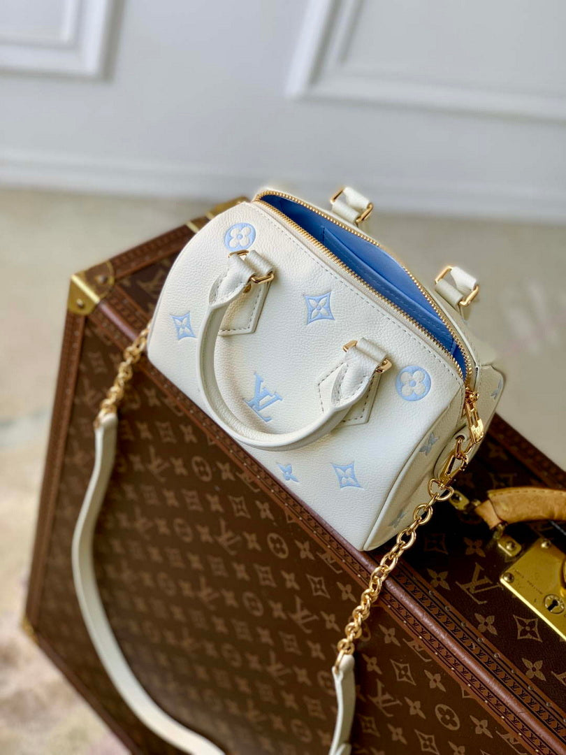 LV M28314 Louis Vuitton Speedy Bandouliere 20 Bag Milky White/Blue