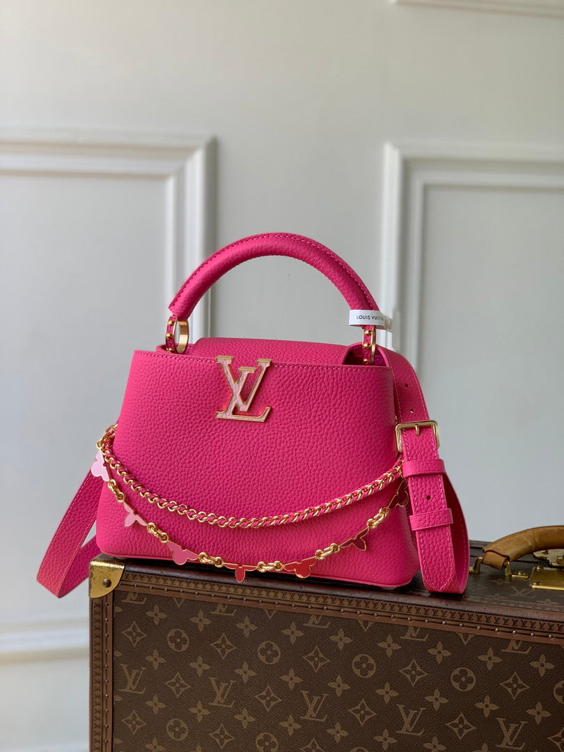 LV M29608 Louis Vuitton Capucines BB Bag Taurillon Leather Rose red