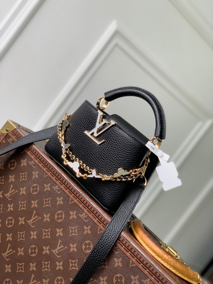 LV M29608 Louis Vuitton Capucines Mini Bag Taurillon Leather Black