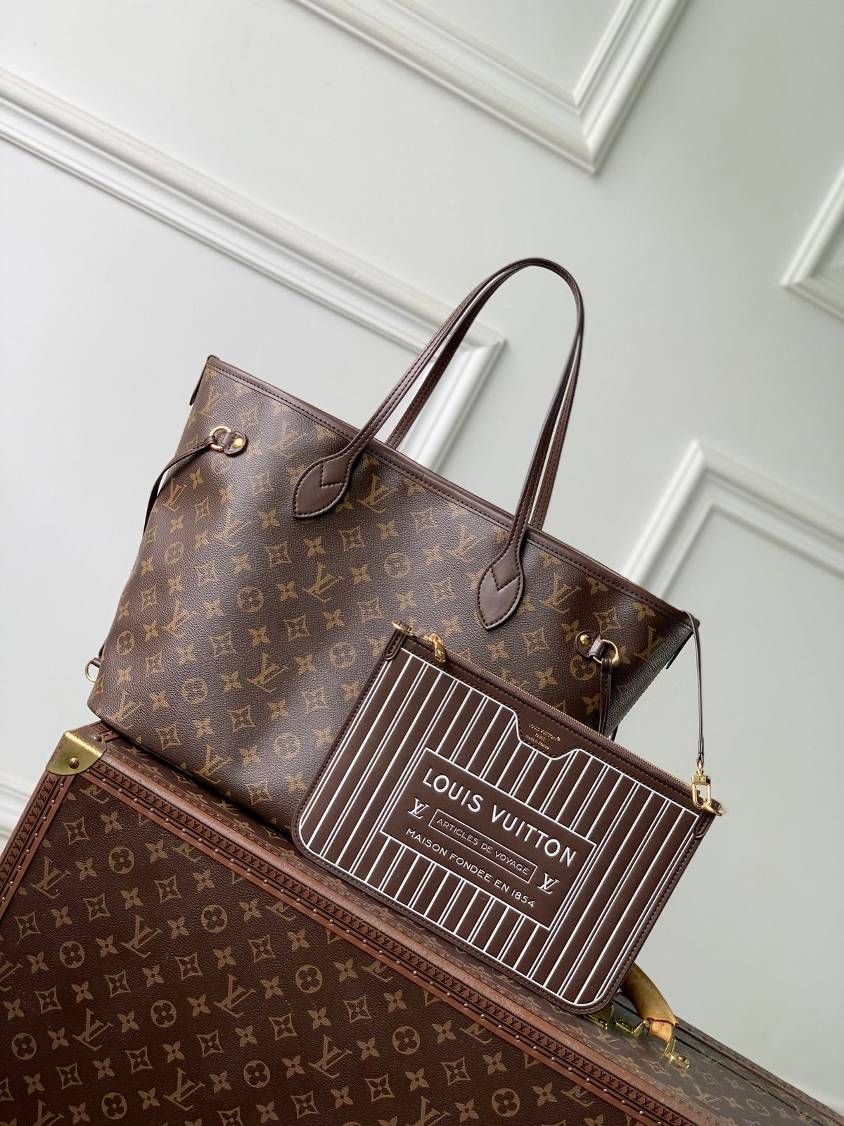 LV M29973 Louis Vuitton Neverfull Inside Out MM Bag Monogram/Beige Trench