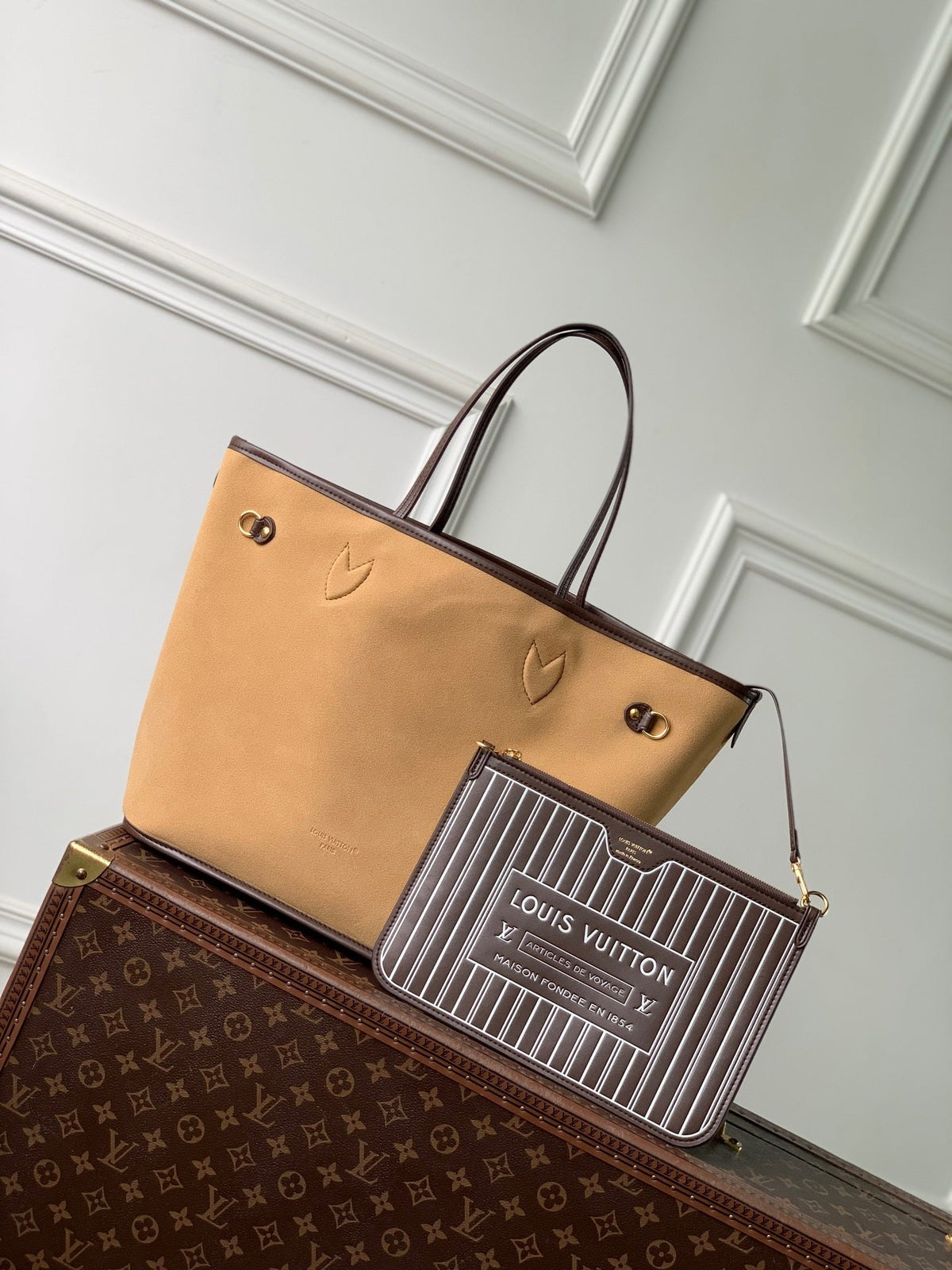 LV M29973 Louis Vuitton Neverfull Inside Out MM Bag Monogram/Beige Trench