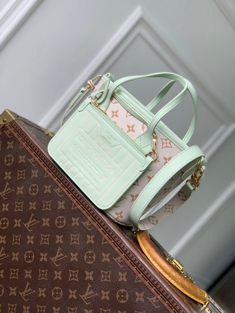 LV M2A465 Louis Vuitton Neverfull Inside Out BB Bag Monogram Dune / Minty