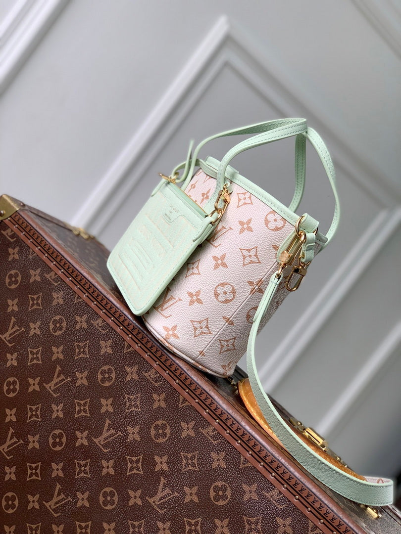 LV M2A465 Louis Vuitton Neverfull Inside Out BB Bag Monogram Dune / Minty