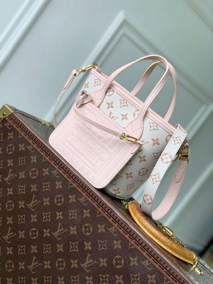 LV M2A466 Louis Vuitton Neverfull Inside Out BB Bag Monogram Dune / Pink