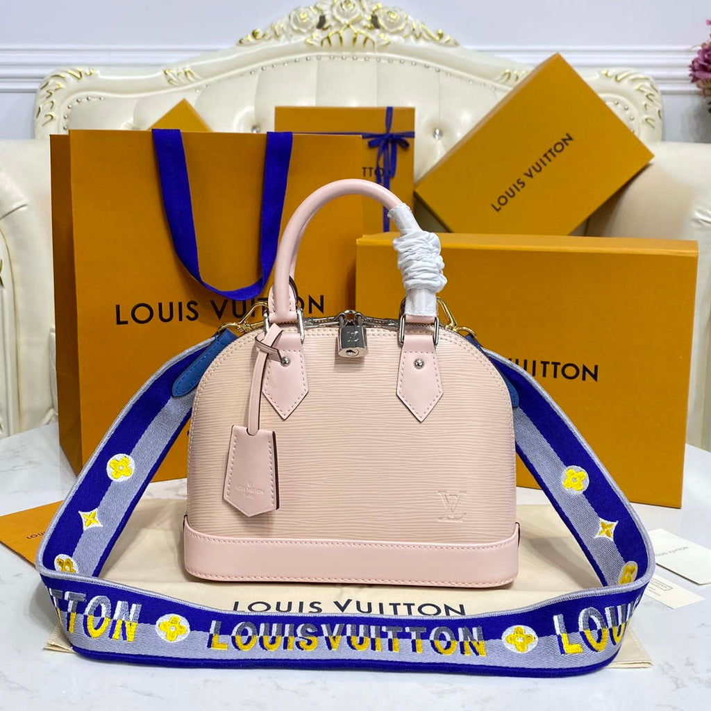 LV M40302 Louis Vuitton Alma BB Epi Handbag Nude with blue