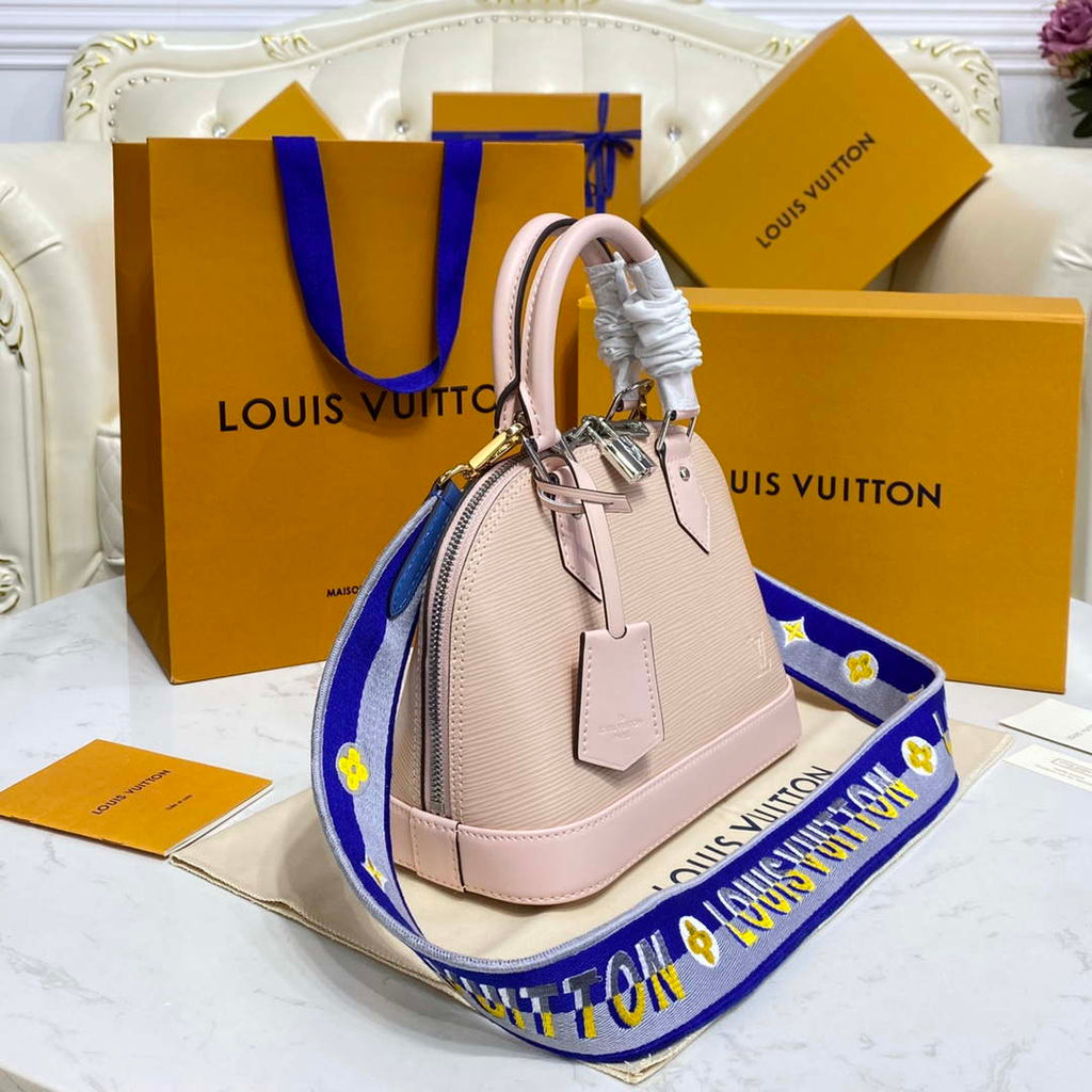 LV M40302 Louis Vuitton Alma BB Epi Handbag Nude with blue