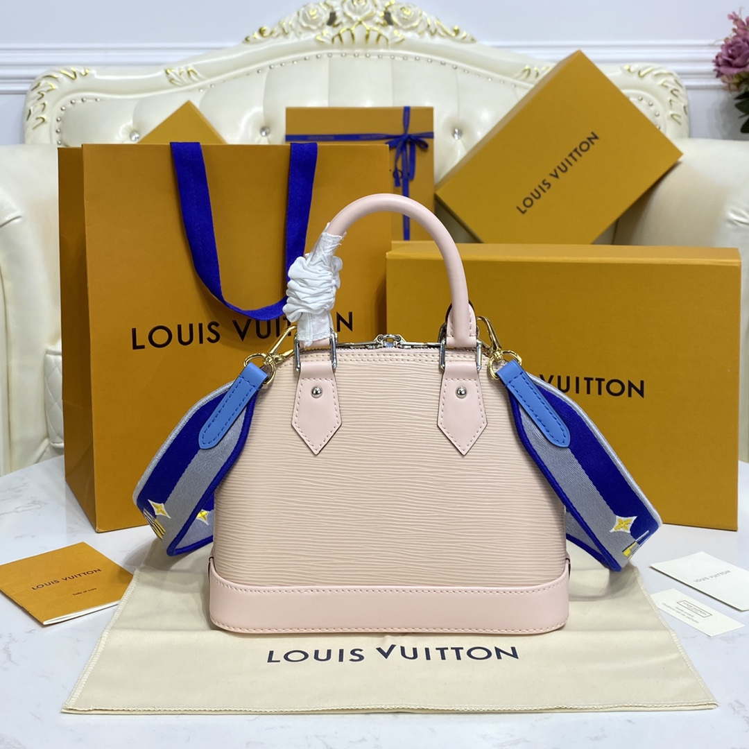 LV M40302 Louis Vuitton Alma BB Epi Handbag Nude with blue - Default Title - View 3