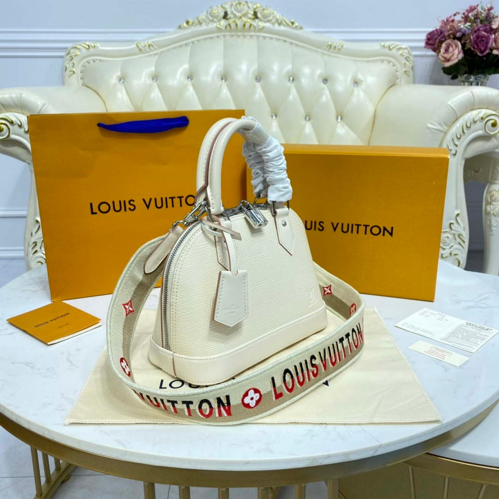 LV M40304 Louis Vuitton Alma BB Epi Handbag White