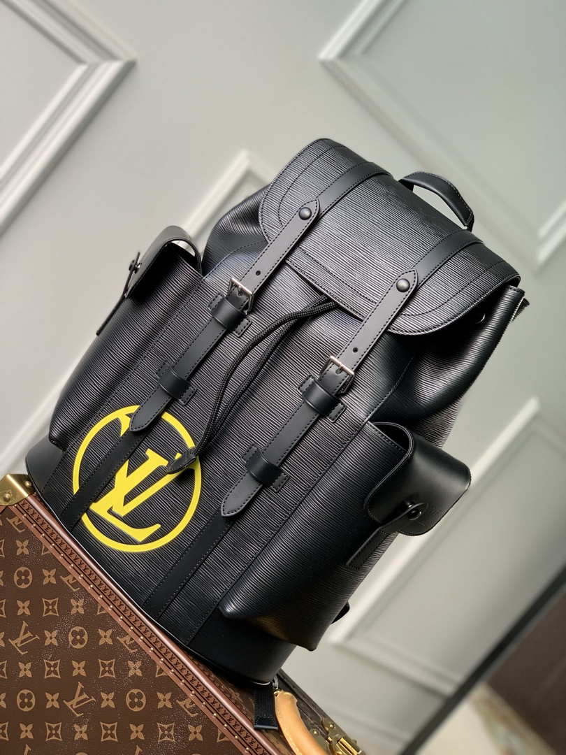 LV M41079 Louis Vuitton Christopher MM Epi Black With Yellow Logo - Default Title - View 1
