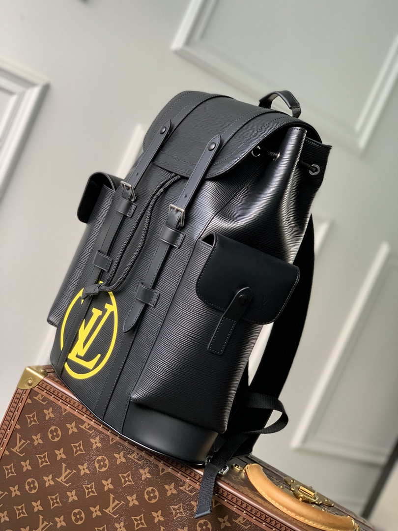 LV M41079 Louis Vuitton Christopher MM Epi Black With Yellow Logo - Default Title - View 3