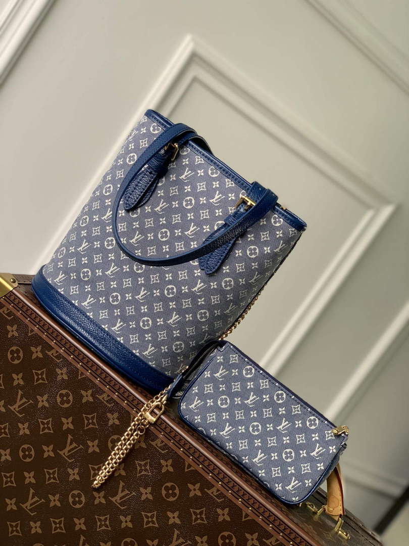 LV M42238 Louis Vuitton Bucket PM Tote Bag Blue - Default Title - View 1