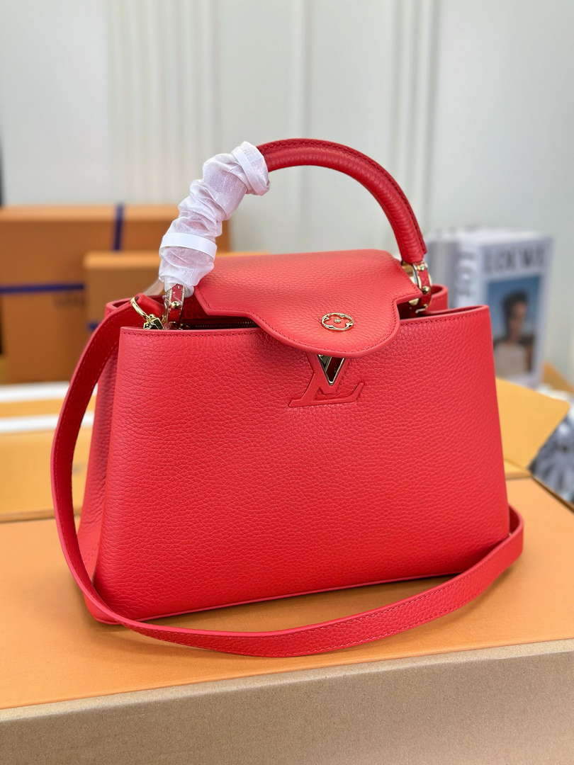 LV M43935 Louis Vuitton Capucines MM Taurillon Handbag Red - Default Title - View 2