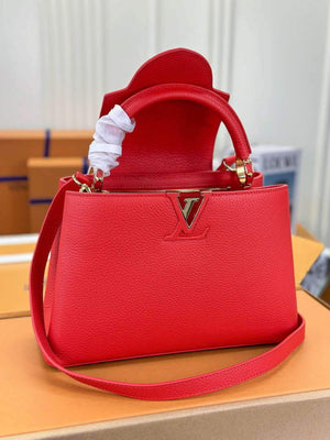 LV M43935 Louis Vuitton Capucines MM Taurillon Handbag Red - Default Title - View 3