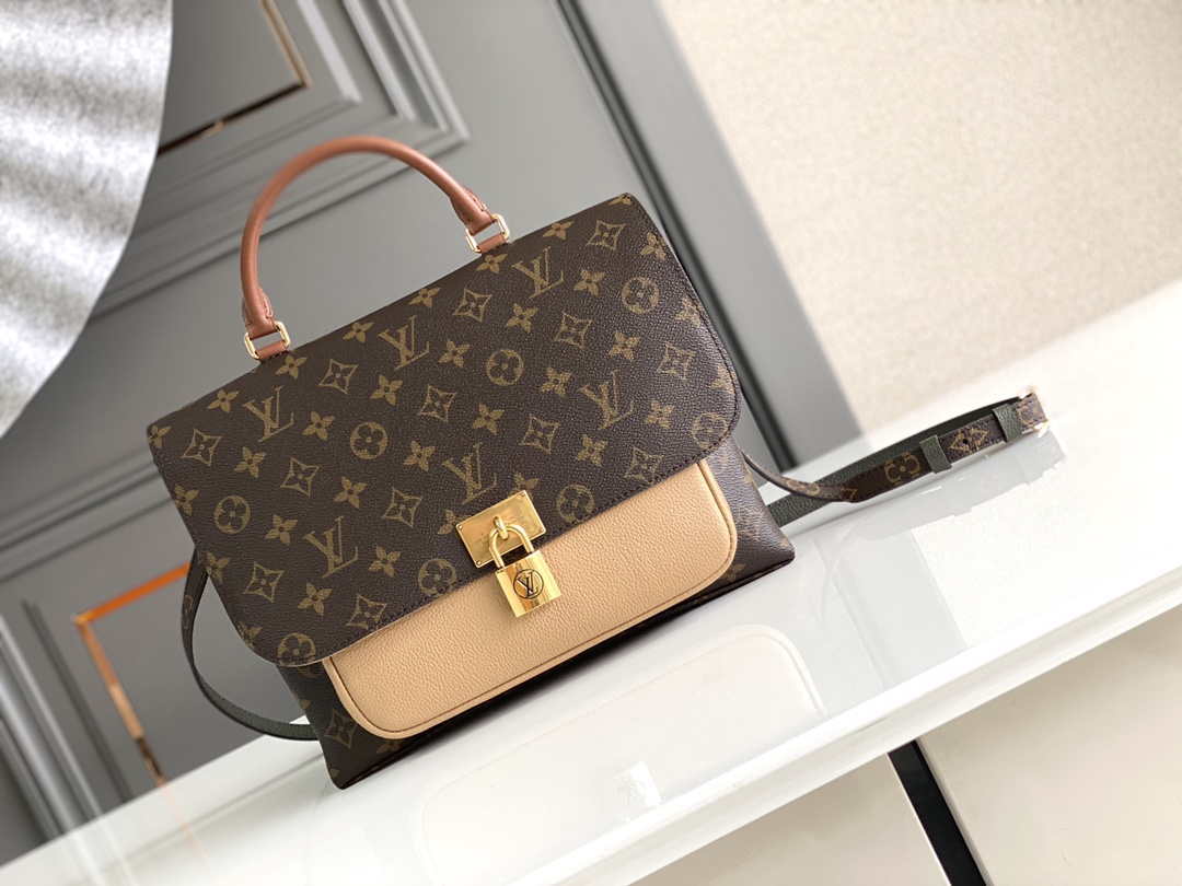 LV M44257 Louis Vuitton Marignan Messenger Top Handle Monogram M43960 Bag Apricot - Default Title - View 1