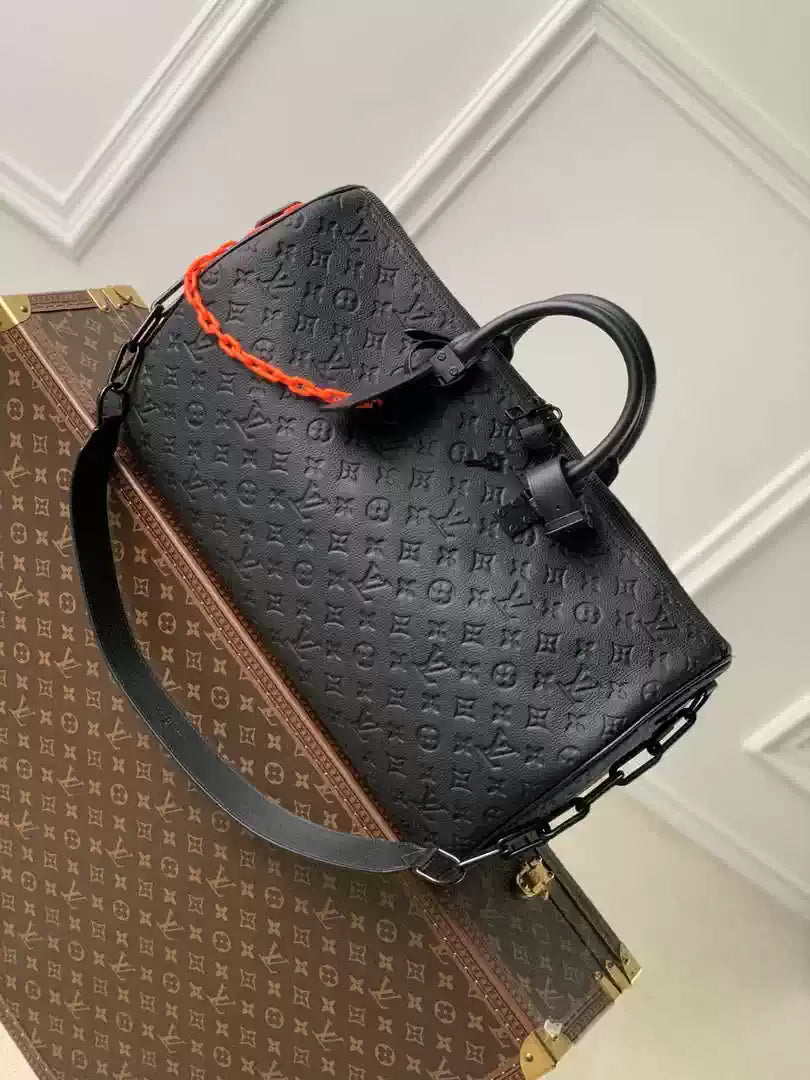 LV M44470 Louis Vuitton Keepall Bandouliere 50 Travel Bag Monogram taurillon leather Black