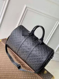 LV M44810 Louis Vuitton Keepall Bandouliere 50 Monogram shadow leather Black
