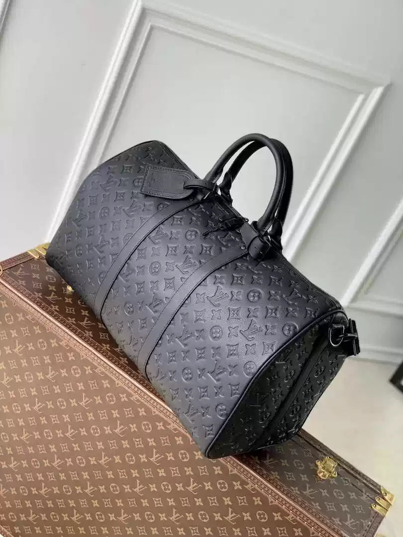 LV M44810 Louis Vuitton Keepall Bandouliere 50 Monogram shadow leather Black