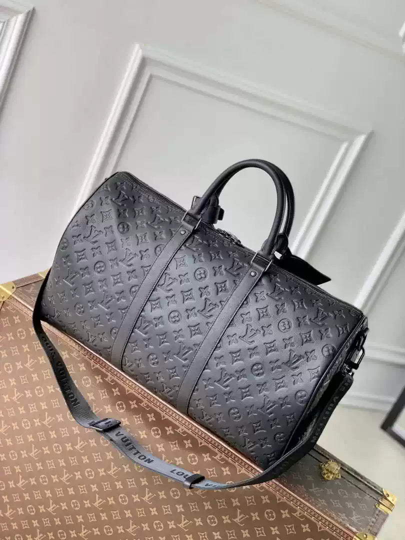 LV M44810 Louis Vuitton Keepall Bandouliere 50 Monogram shadow leather Black
