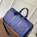 LV M44810 Louis Vuitton Keepall Bandouliere  50 Monogram shadow leather Navy Blue - Default Title - View 1