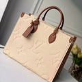LV M45040 Louis Vuitton Onthego Giant Monogram Leather Medium Tote Bag Cream - luxibagsmall
