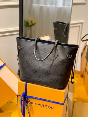 LV M45685 Louis Vuitton Neverfull MM Bag Monogram Empreinte Leather Black - Default Title - View 2
