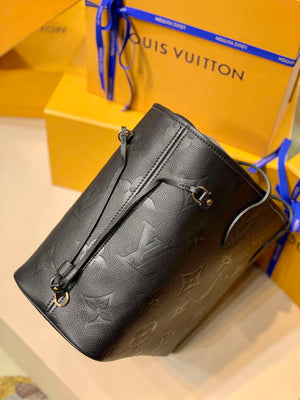 LV M45685 Louis Vuitton Neverfull MM Bag Monogram Empreinte Leather Black - Default Title - View 3