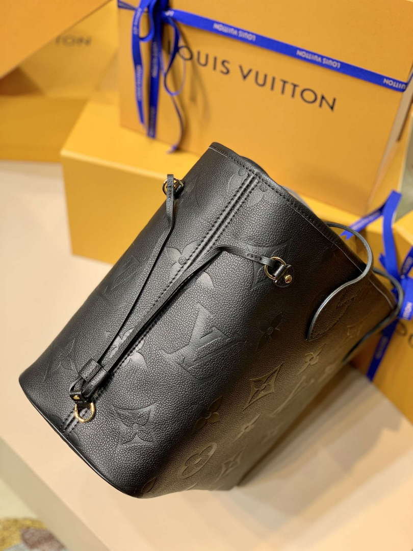 LV M45685 Louis Vuitton Neverfull MM Bag Monogram Empreinte Leather Black