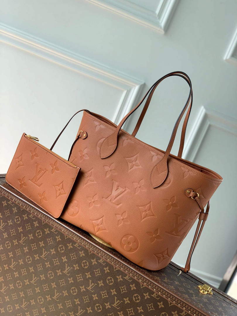 LV M45685 Louis Vuitton Neverfull MM Tote Bag Brown - Default Title - View 1