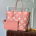 LV M45686 Louis Vuitton Neverfull MM Tote Bag Monogram Empreinte Leather Pink Cream - Default Title - View 1