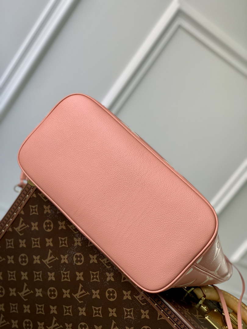 LV M45686 Louis Vuitton Neverfull MM Tote Bag Monogram Empreinte Leather Pink Cream