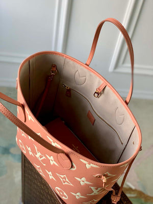 LV M45686 Louis Vuitton Neverfull MM Tote Bag Monogram Empreinte Leather Pink Cream - Default Title - View 4
