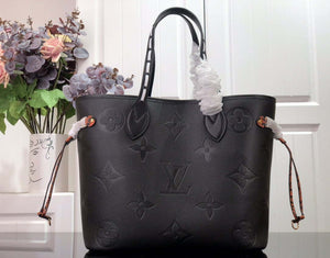LV M45856 Louis Vuitton Neverfull MM Monogram Empreinte Leather M58525 Bag Black - Default Title - View 3