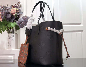 LV M45856 Louis Vuitton Neverfull MM Monogram Empreinte Leather M58525 Bag Black - Default Title - View 2