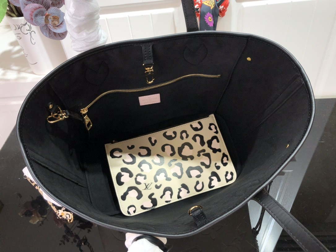 LV M58525 Louis Vuitton Neverfull MM Monogram Empreinte Leather Bag M45856 Creme - Default Title - View 9