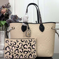 LV M58525 Louis Vuitton Neverfull MM Monogram Empreinte Leather Bag M45856 Creme - Default Title - View 1