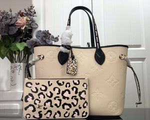 LV M58525 Louis Vuitton Neverfull MM Monogram Empreinte Leather Bag M45856 Creme - Default Title - View 1