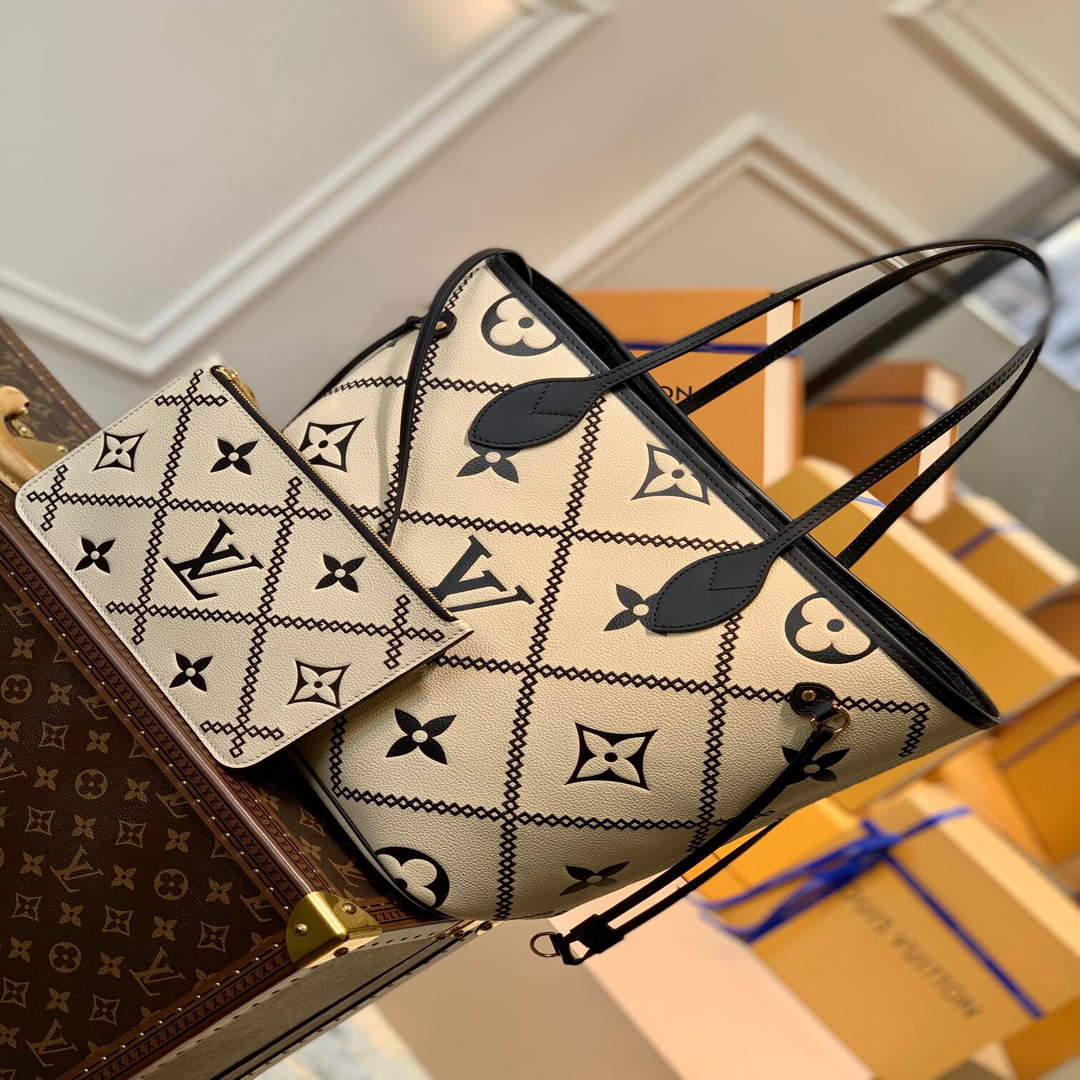 LV M46039 Louis Vuitton Neverfull MM Tote Monogram Bag M46040 Cr¨¨me Beige - Default Title - View 1