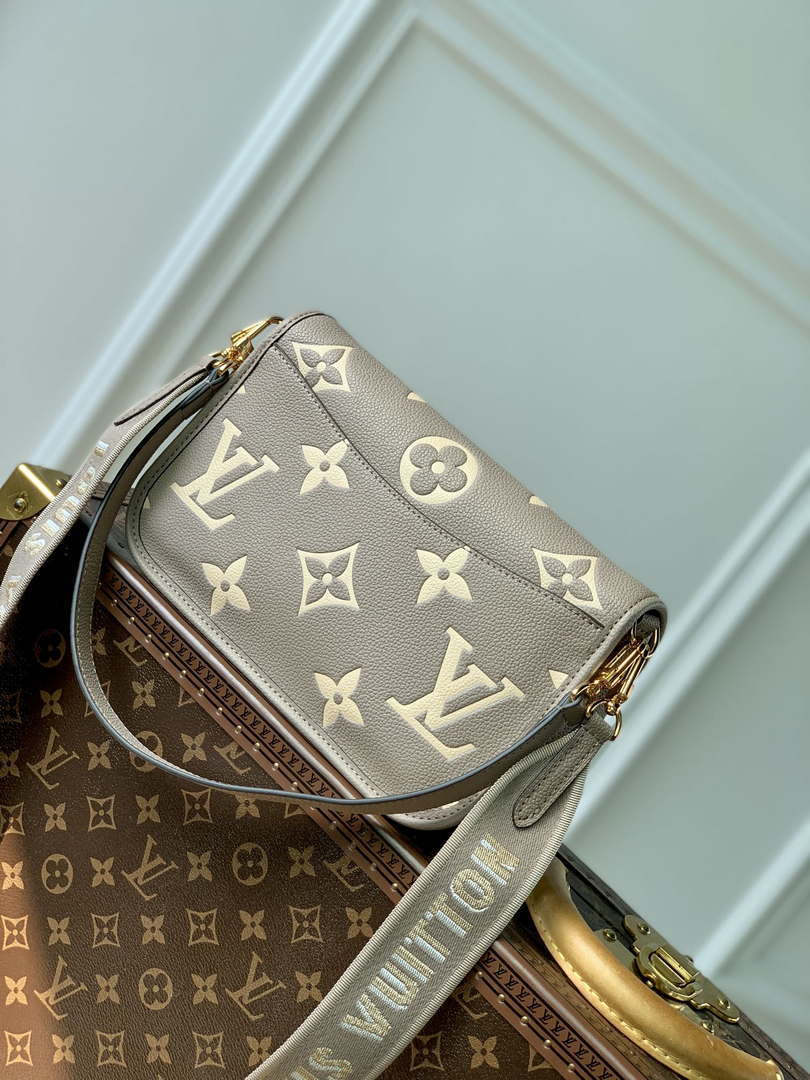 LV M46386 Louis Vuitton Diane Monogram Empreinte Leather Gray with Camel - Default Title - View 3