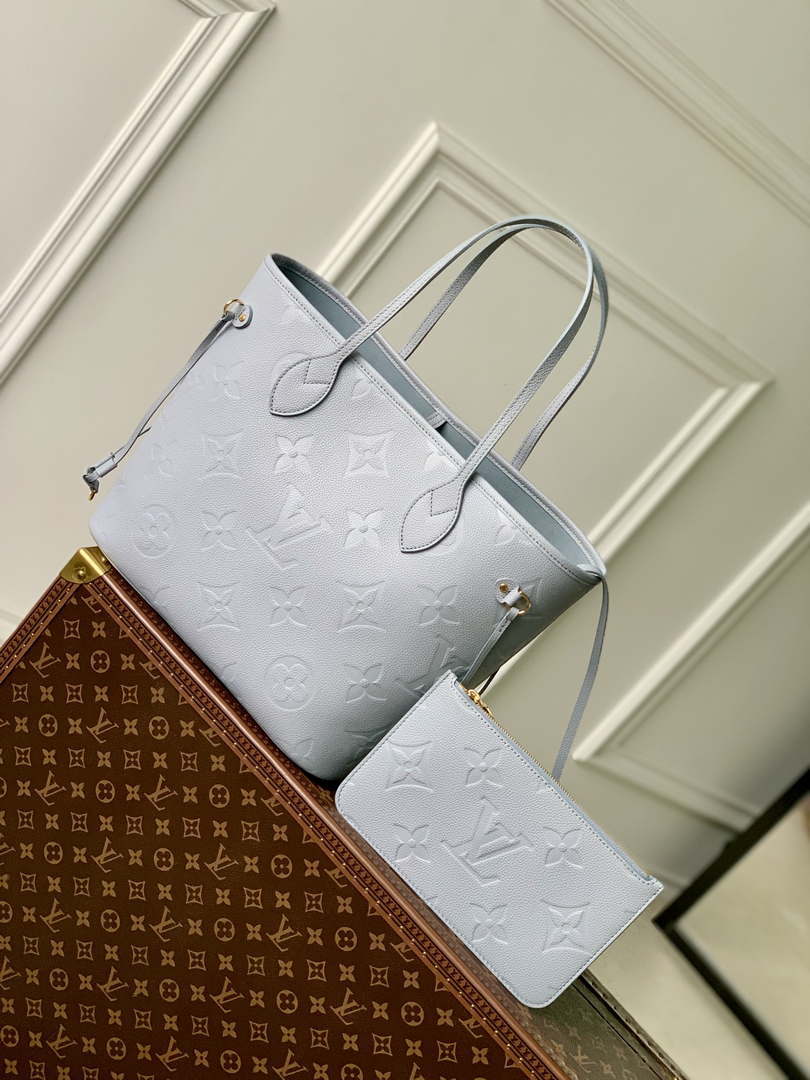 LV M46482 Louis Vuitton Neverfull MM Bag M45685 Monogram Empreinte Leather Blue - Default Title - View 1