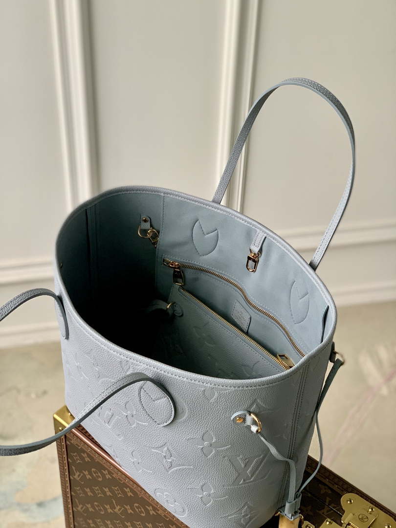 LV M46482 Louis Vuitton Neverfull MM Bag M45685 Monogram Empreinte Leather Blue - Default Title - View 9