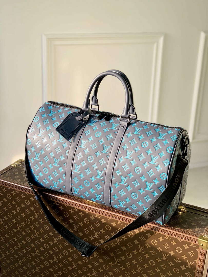 LV M46593 Louis Vuitton Keepall Bandouliere 50 Bag Navy River Blue